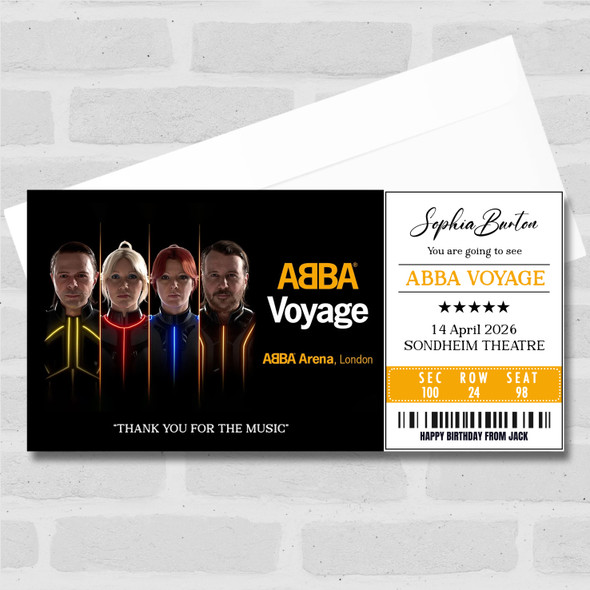 Abba Voyage Personalised Gift Voucher Surprise Musical Theatre Ticket