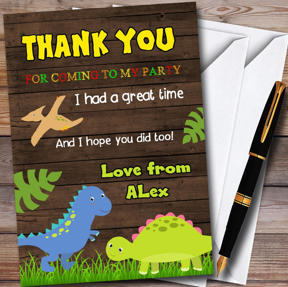 Wood Dinosaur Personalised Childrens Birthday Party Thank You Cards