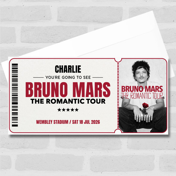 Bruno Mars The Romantic Tour Personalised Gift Voucher Surprise Concert Ticket