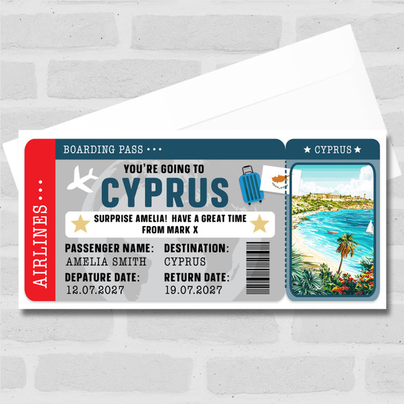Cyprus Beach Boarding Pass Personalised Gift Voucher Surprise Break Trip Ticket