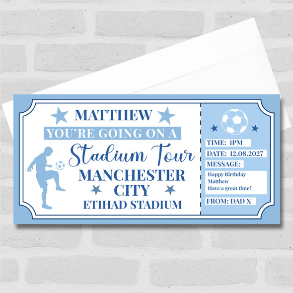 Football Stadium Tour Stars Blue Personalised Gift Voucher Surprise Ticket