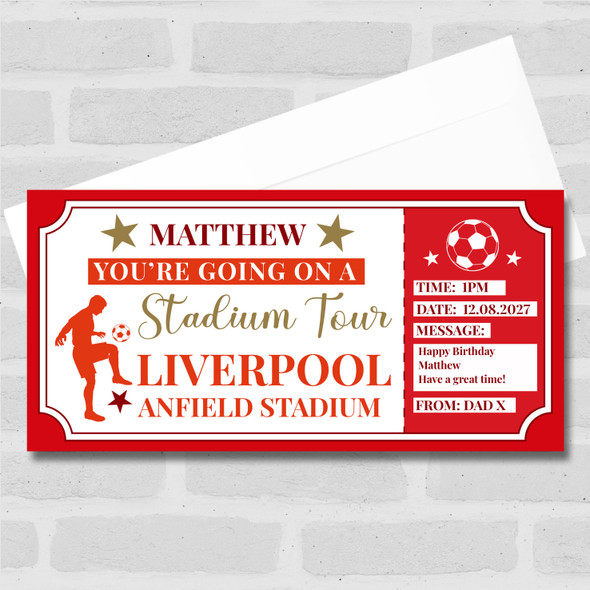 Football Stadium Tour Stars Red Personalised Gift Voucher Surprise Ticket