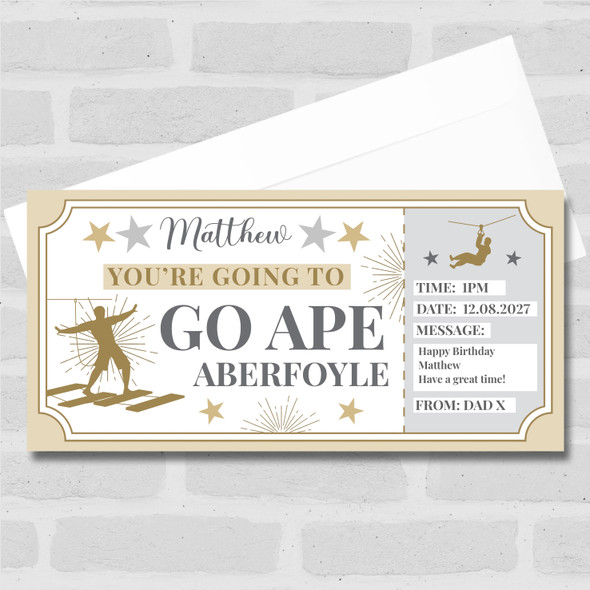 Go Ape Stars Gold Personalised Gift Voucher Surprise Ticket