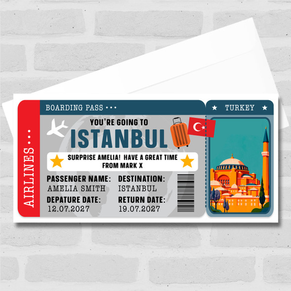 Istanbul Turkey Boarding Pass Personalised Gift Voucher Surprise Trip Ticket