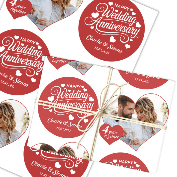Personalised Wrapping Paper Wedding Anniversary Heart Photo Red Happy Gift Wrap