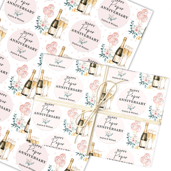 Personalised Wrapping Paper 1st Paper Wedding Anniversary Champagne Glasses