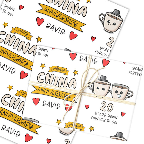 Personalised Wrapping Paper 20th Wedding Anniversary 20 Year China Gift Wrap