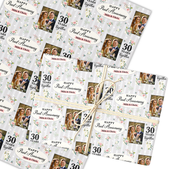 Personalised Wrapping Paper 30th Pearl Wedding Anniversary Photo Gift Wrap