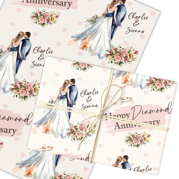 Personalised Wrapping Paper 60th Diamond Wedding Anniversary Wedding Couple