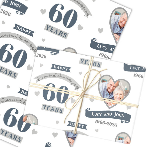 Personalised Wrapping Paper 60th Wedding Anniversary 60 Year Photo Diamond Heart