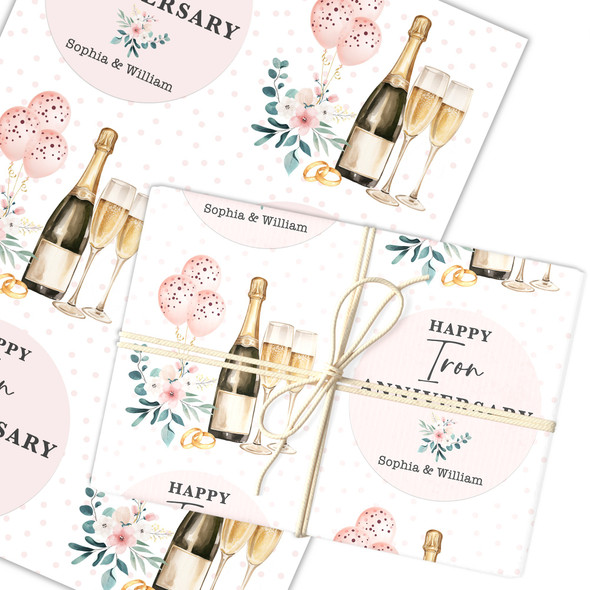 Personalised Wrapping Paper 6th Iron Wedding Anniversary Champagne Gift Wrap