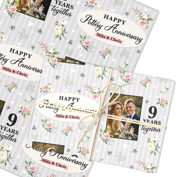 Personalised Wrapping Paper 9th Pottery Wedding Anniversary Photo Gift Wrap