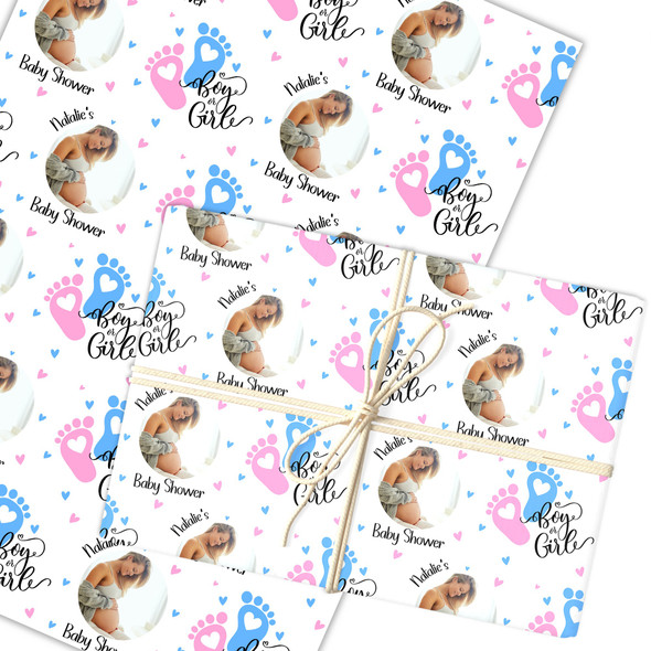 Personalised Wrapping Paper Baby Shower Feet Gender Reveal Boy Or Girl Photo