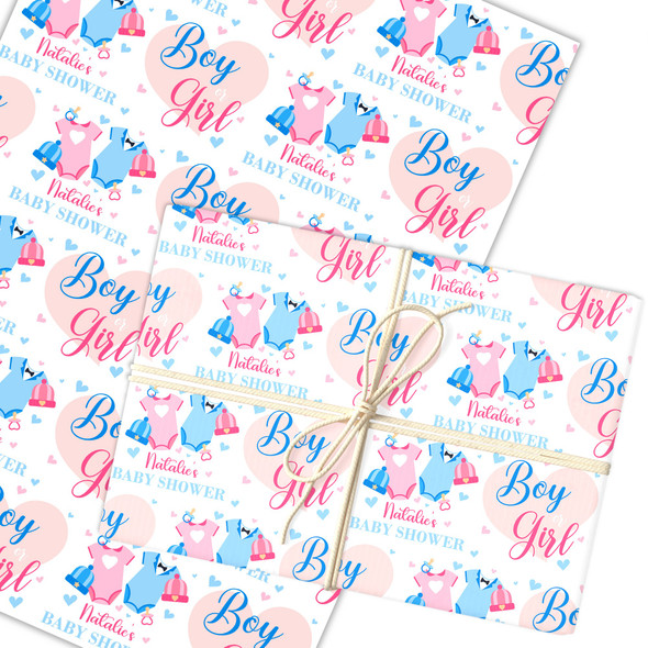 Personalised Wrapping Paper Baby Shower Boy Or Girl Gender Reveal Gift Wrap