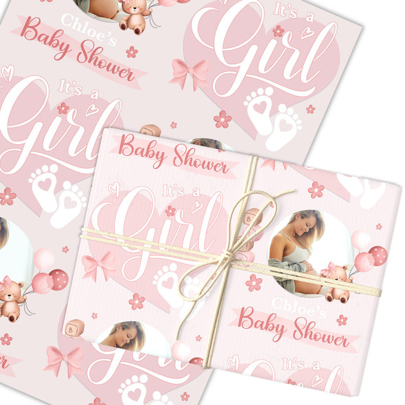Personalised Wrapping Paper Baby Shower Gender Reveal Pink Its A Girl Photo