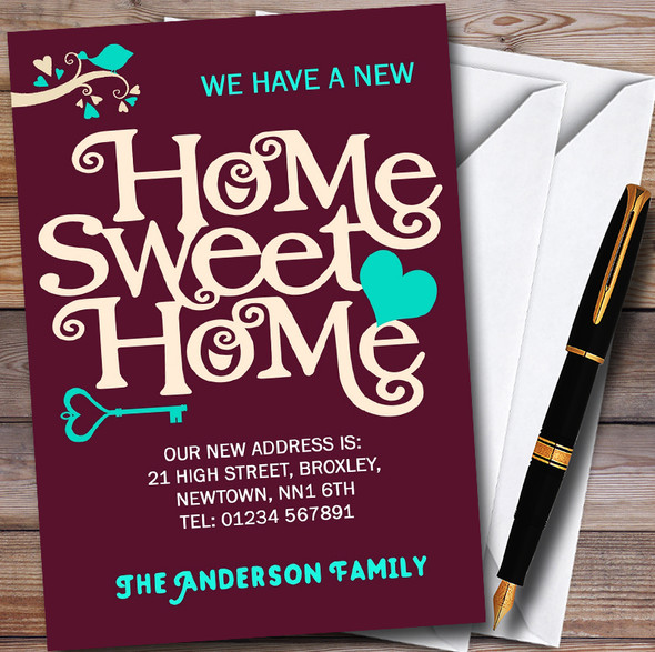 Wine Red Home Sweet Home New Home Change Of Address Moving House Cards