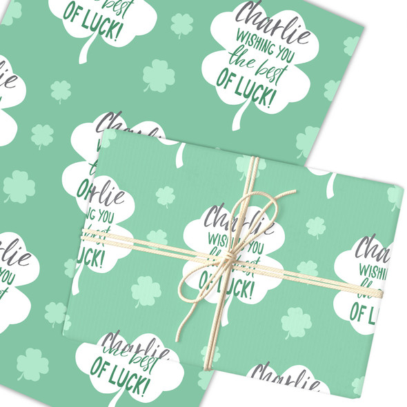 Personalised Wrapping Paper Good Luck Clover Green Best Of Luck Custom Gift Wrap