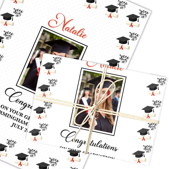 Personalised Wrapping Paper Graduation You Did It Graduation Hat Photo Gift Wrap