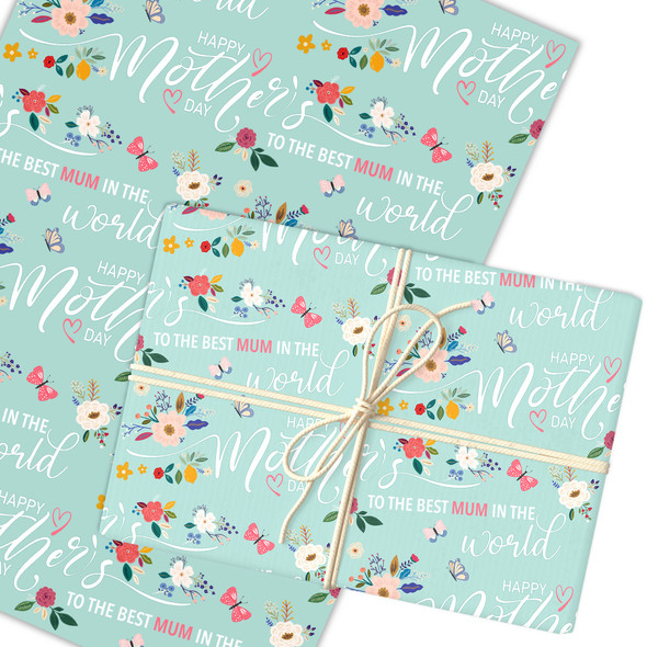 Personalised Wrapping Paper Mother's Day Mum Floral Mint Custom Gift Wrap