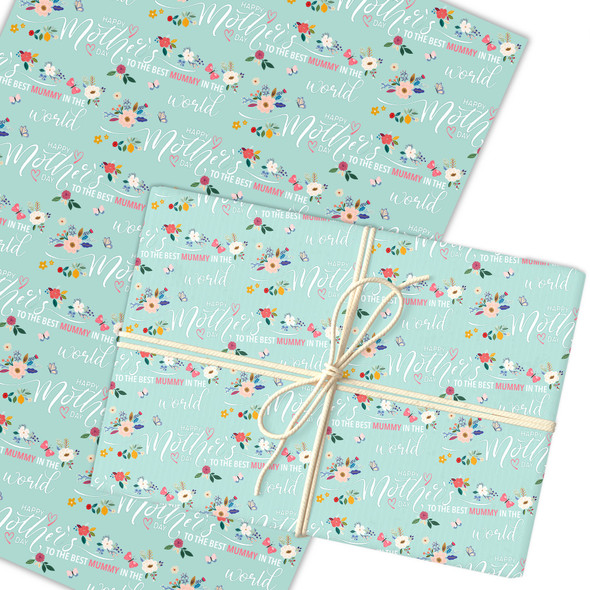 Personalised Wrapping Paper Mother's Day Mummy Floral Mint Green Gift Wrap