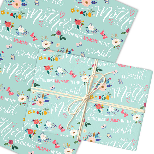 Personalised Wrapping Paper Mother's Day Mummy Floral Mint Custom Gift Wrap