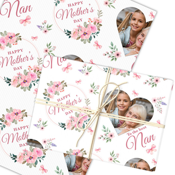 Personalised Wrapping Paper Mother's Day Nan Pink Flower Heart Photo Gift Wrap