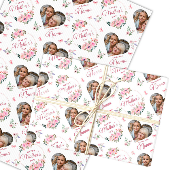 Personalised Wrapping Paper Mother's Day Nanna Pink Floral Heart Photo Gift Wrap