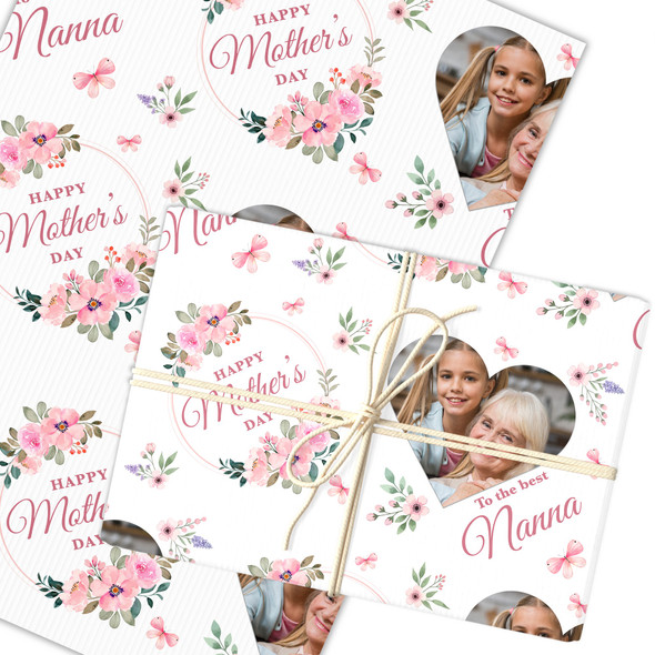 Personalised Wrapping Paper Mother's Day Nanna Pink Flower Heart Photo Gift Wrap