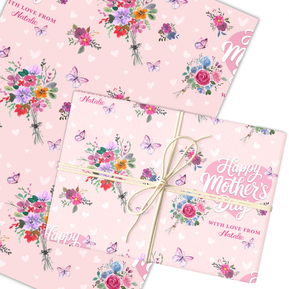 Personalised Wrapping Paper Mother's Day Watercolour Butterflies Gift Wrap