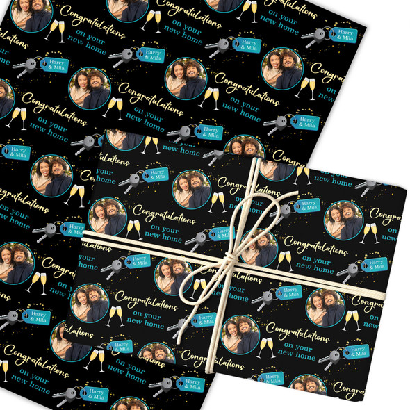Personalised Wrapping Paper New Home Black Key Round Photo Custom Gift Wrap
