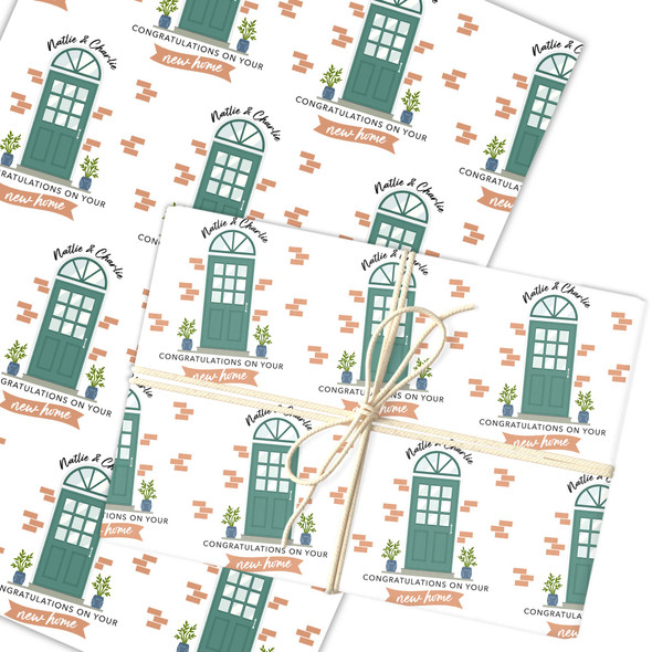 Personalised Wrapping Paper New Home Green Doors Custom Gift Wrap