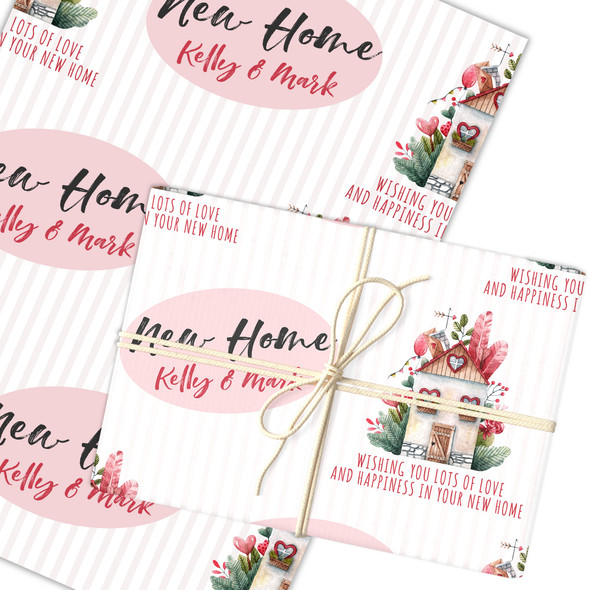 Personalised Wrapping Paper New Home Watercolour Pink Stripes Custom Gift Wrap