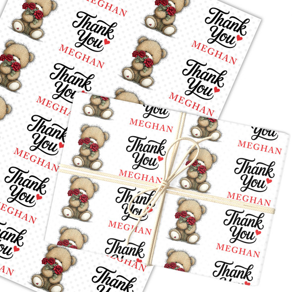 Personalised Wrapping Paper Thank You Cute Teddy Bear Custom Gift Wrap