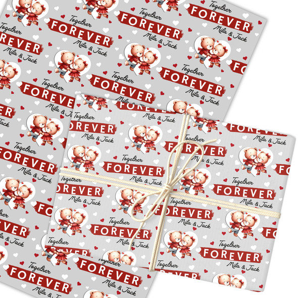 Personalised Wrapping Paper Valentine's Day Cute Teddy Bear Together Forever