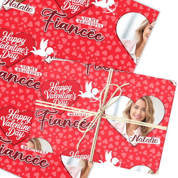 Personalised Wrapping Paper Valentine's Day Fiancée Heart Photo Cupid Gift Wrap