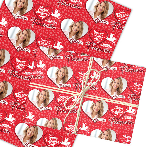Personalised Wrapping Paper Valentine's Day Fiancée Heart Photo Cupid Red