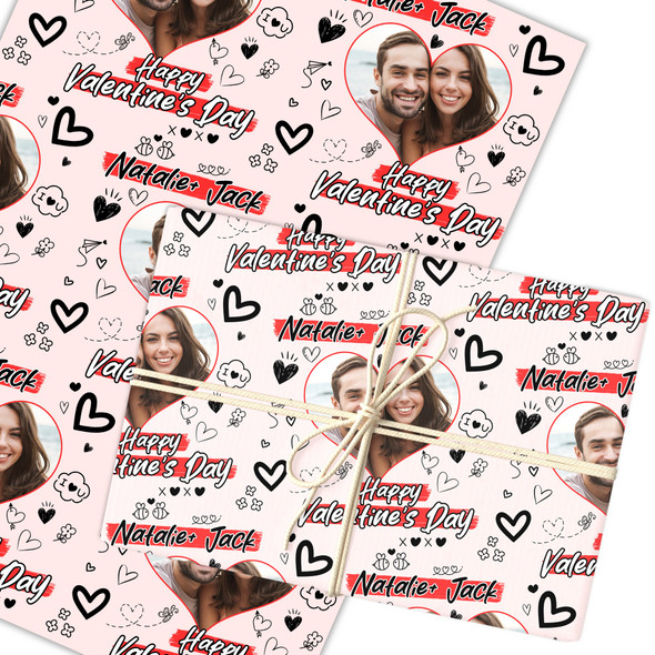 Personalised Wrapping Paper Valentine's Day Heart Photo Doodles I Love You