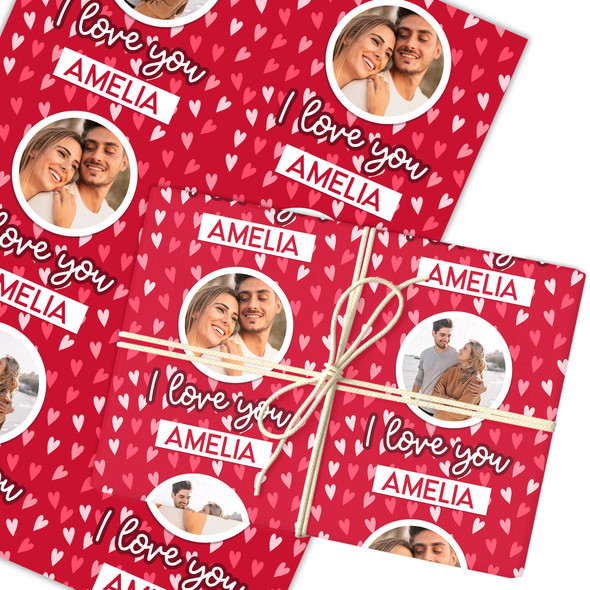 Personalised Wrapping Paper Valentine's Day Photo I Love You Red Heart Gift Wrap