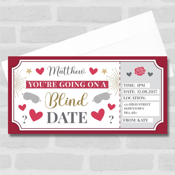 Blind Date Hearts Red Personalised Gift Voucher Surprise Ticket