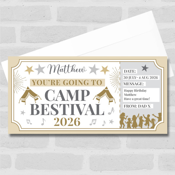 Camp Bestival Stars Gold Personalised Gift Voucher Surprise Ticket