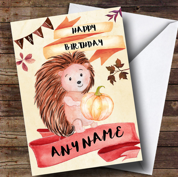 Hedgehog & Pumpkin Personalised Birthday Card