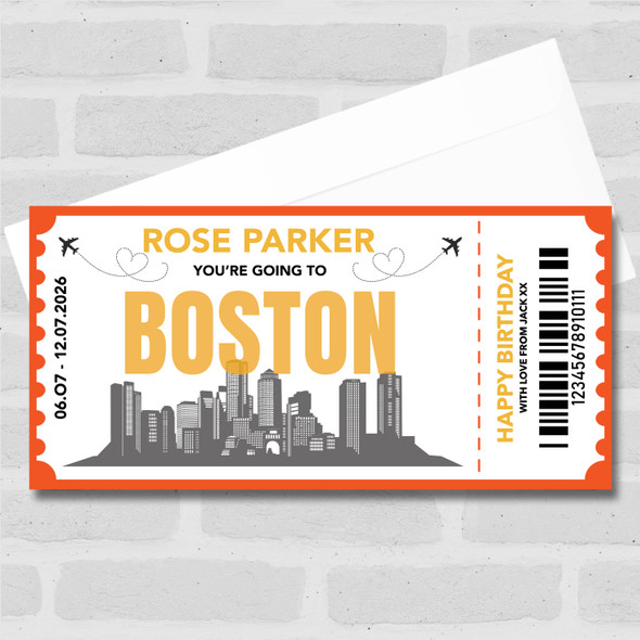 Going To Boston Skyline Personalised Gift Voucher Surprise Trip Holiday Ticket