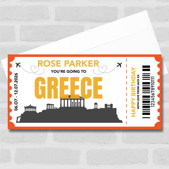Going To Greece Skyline Personalised Gift Voucher Surprise Trip Holiday Ticket