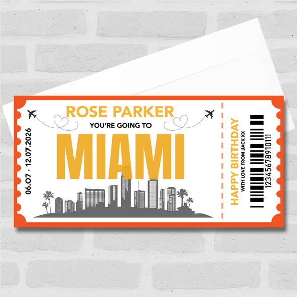 Going To Miami Skyline Personalised Gift Voucher Surprise Trip Holiday Ticket
