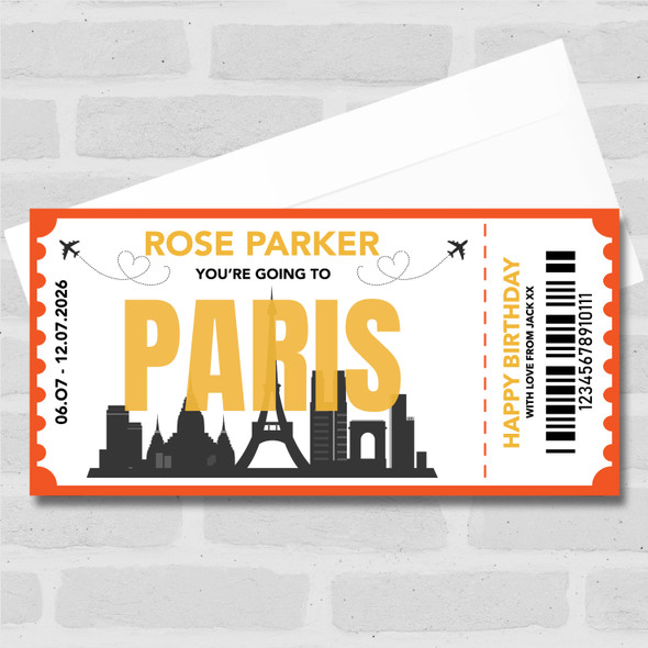 Going To Paris Skyline Personalised Gift Voucher Surprise Trip Holiday Ticket