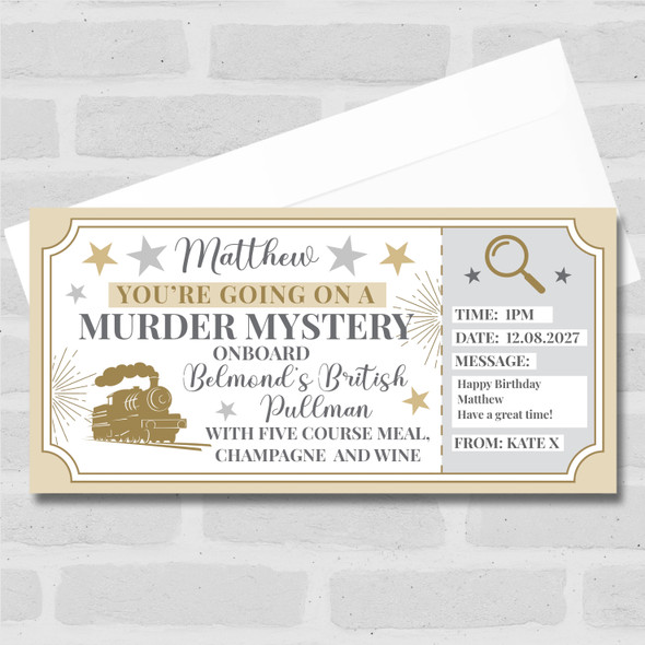 Murder Mystery Belmond's Steam Train Personalised Gift Voucher Surprise Ticket