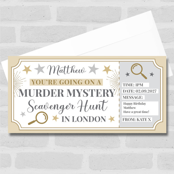 Murder Mystery Scavenger Hunt London Personalised Gift Voucher Surprise Ticket