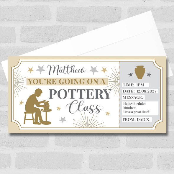 Pottery Class Stars Gold Personalised Gift Voucher Surprise Ticket