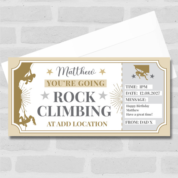 Rock Climbing Stars Gold Personalised Gift Voucher Surprise Ticket
