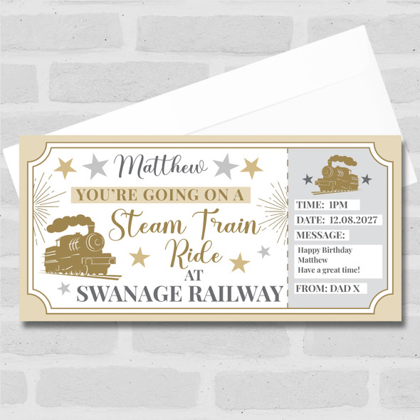 Swanage Steam Train Stars Gold Personalised Gift Voucher Surprise Ticket